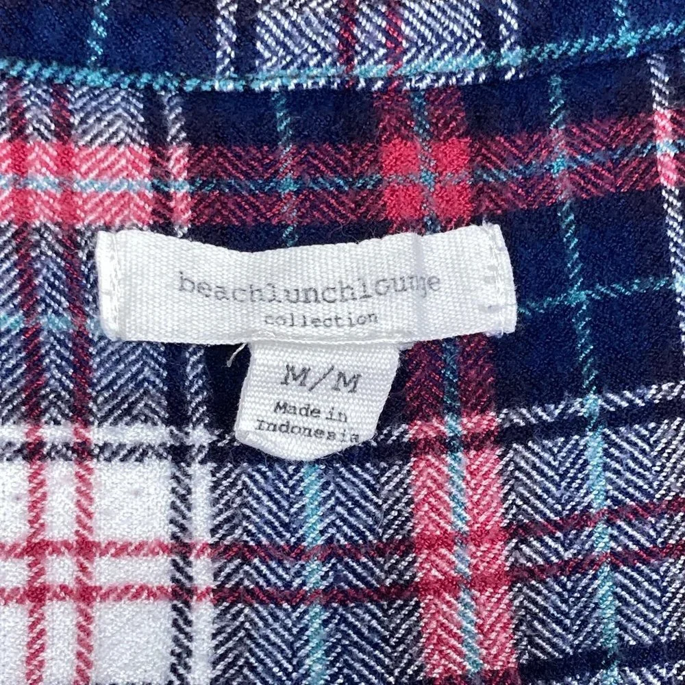 Beach Lunch Lounge Plaid Flannel Shirt Size M - Picture 8 of 8